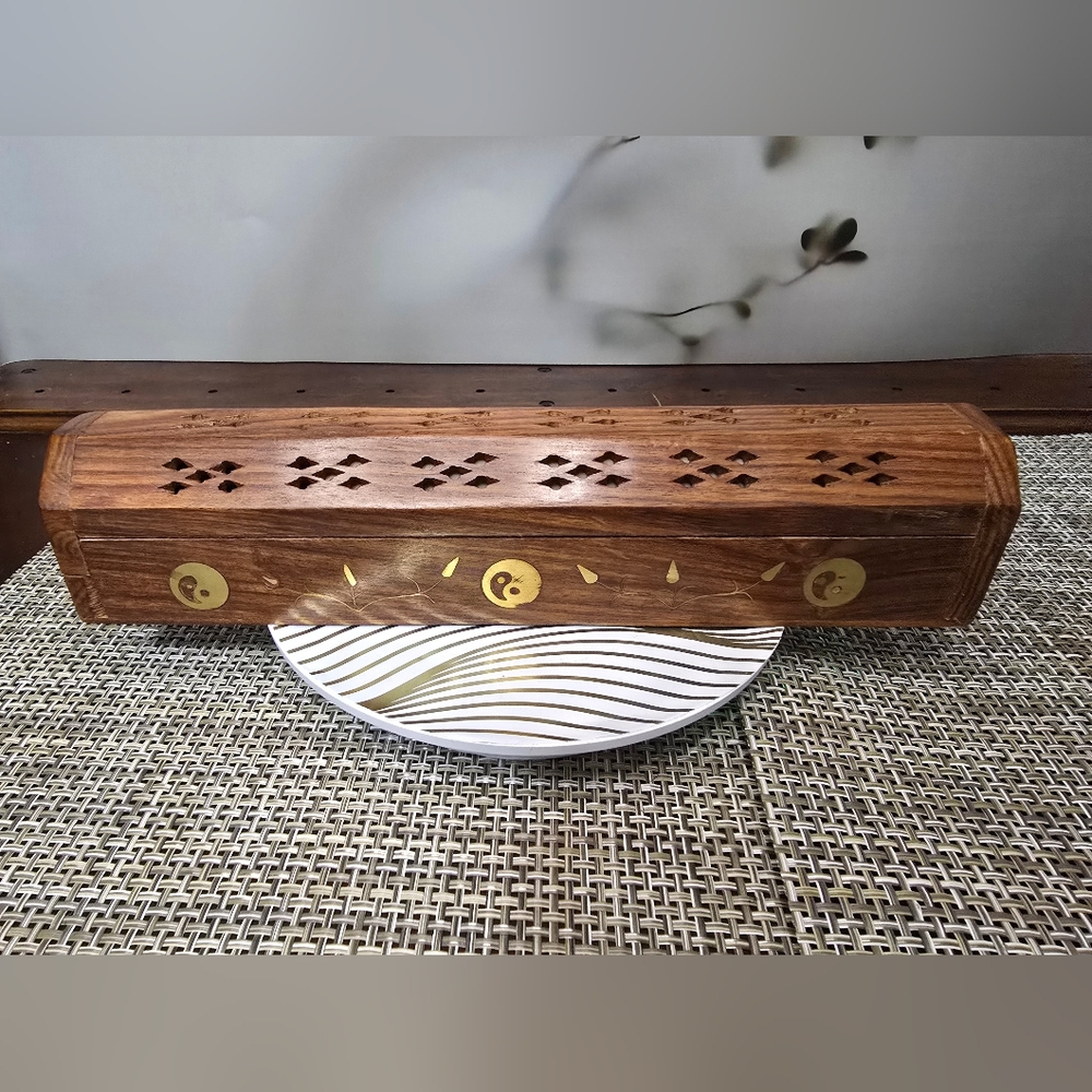 Wooden coffin-style incense burner
